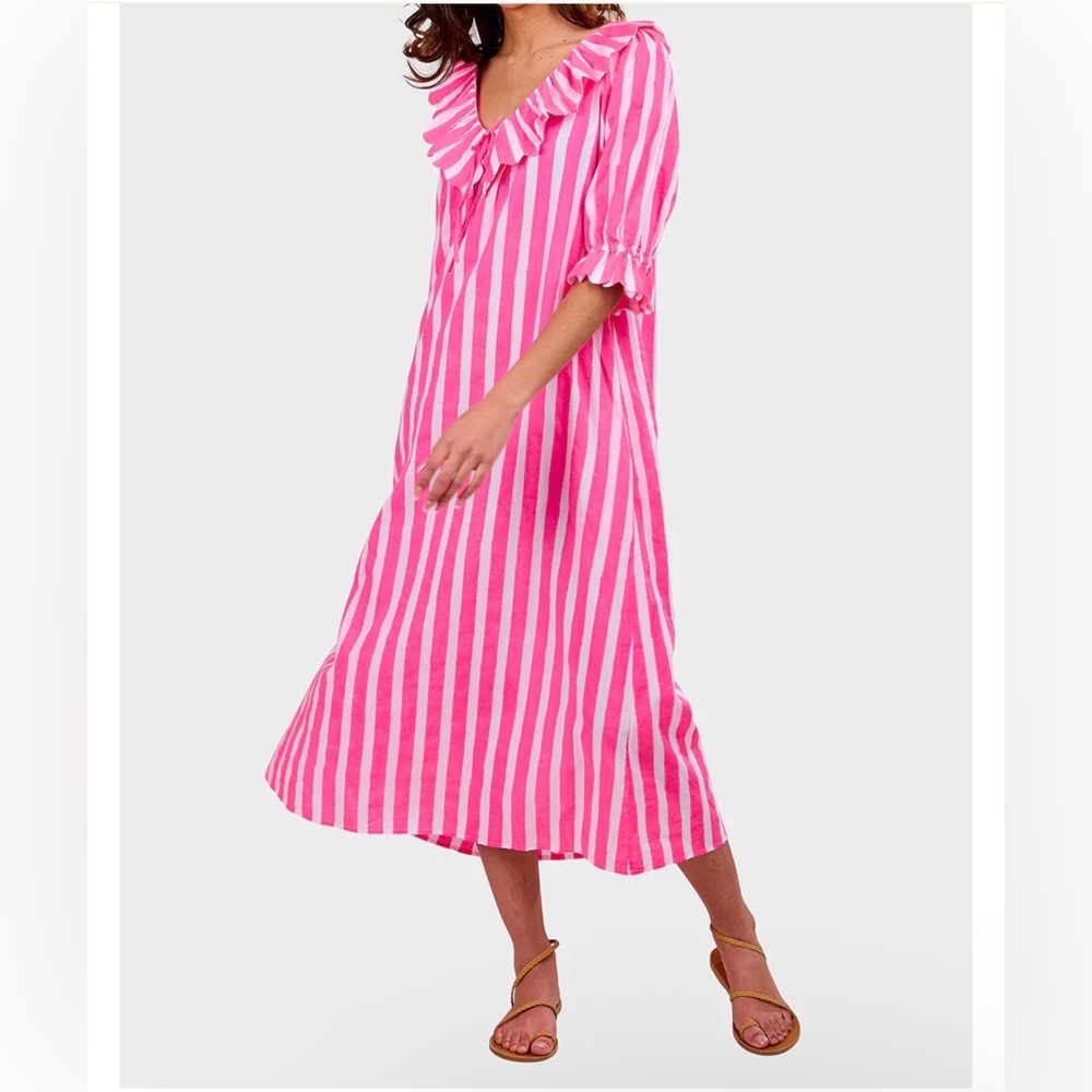 PINK CITY PRINTS Ava Dress in Neon Stripe size S - Picture 4 of 9